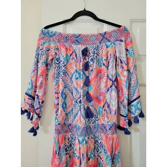Lilly Pulitzer "Joelle" Off The Shoulder Tunic Dress Printed Smocked XS - Picture 6 of 9